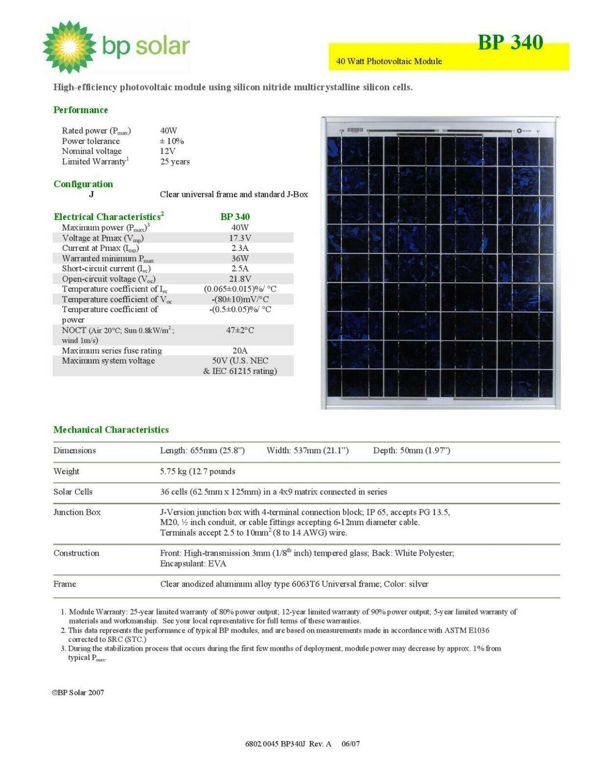 40W Ameresco Solar Panel (BP 340J)