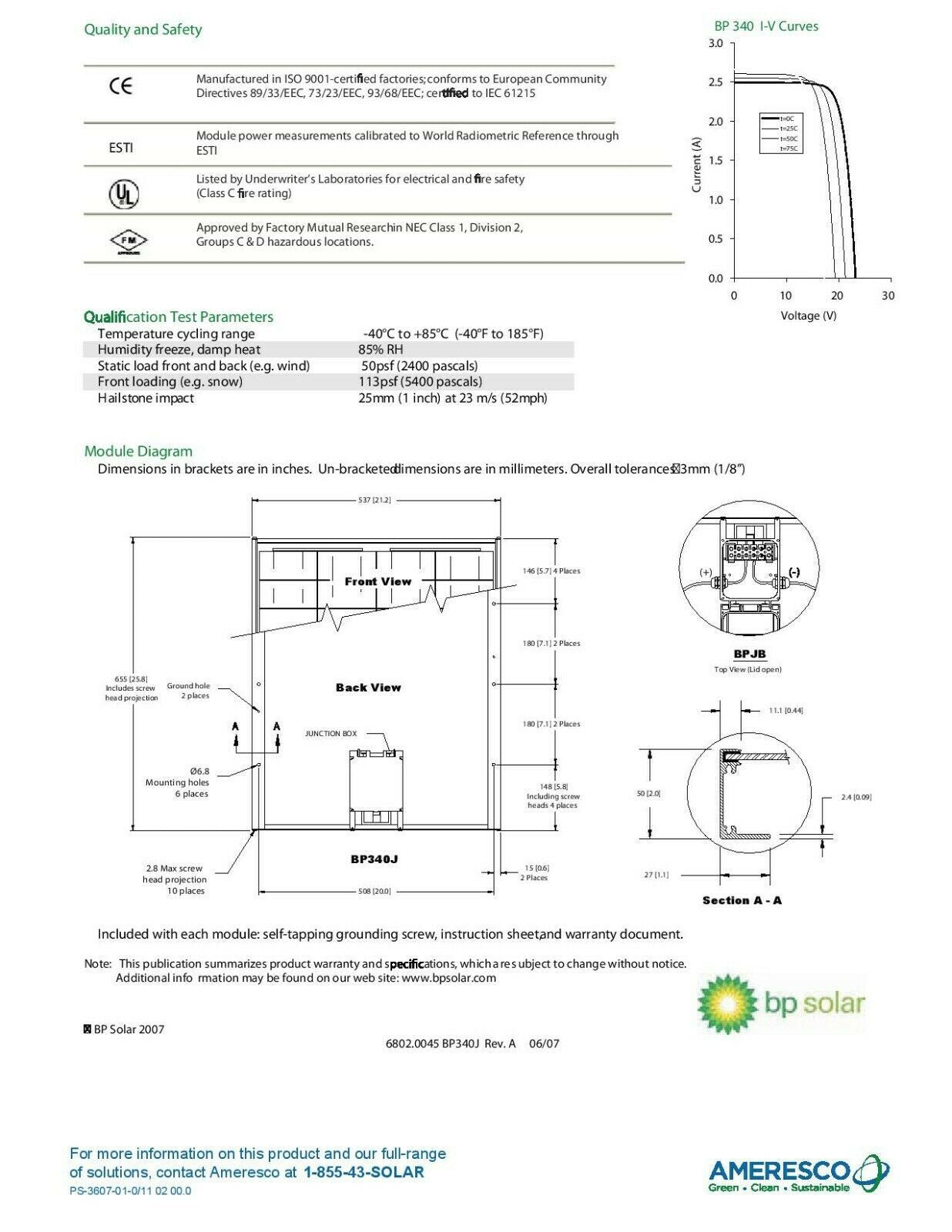 40W Ameresco Solar Panel (BP 340J)
