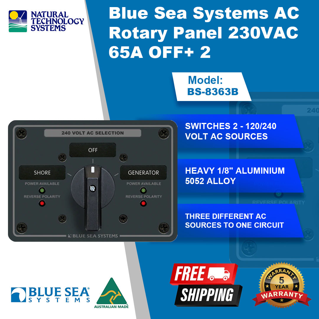 Blue Sea Systems AC Rotary Panel 230VAC 65A OFF+ 2 (BS-8363B)