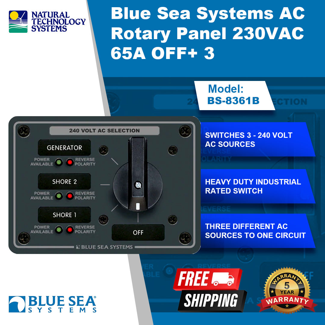 Blue Sea Systems AC Rotary Panel 230VAC 65A OFF+ 3 (BS-8361B)