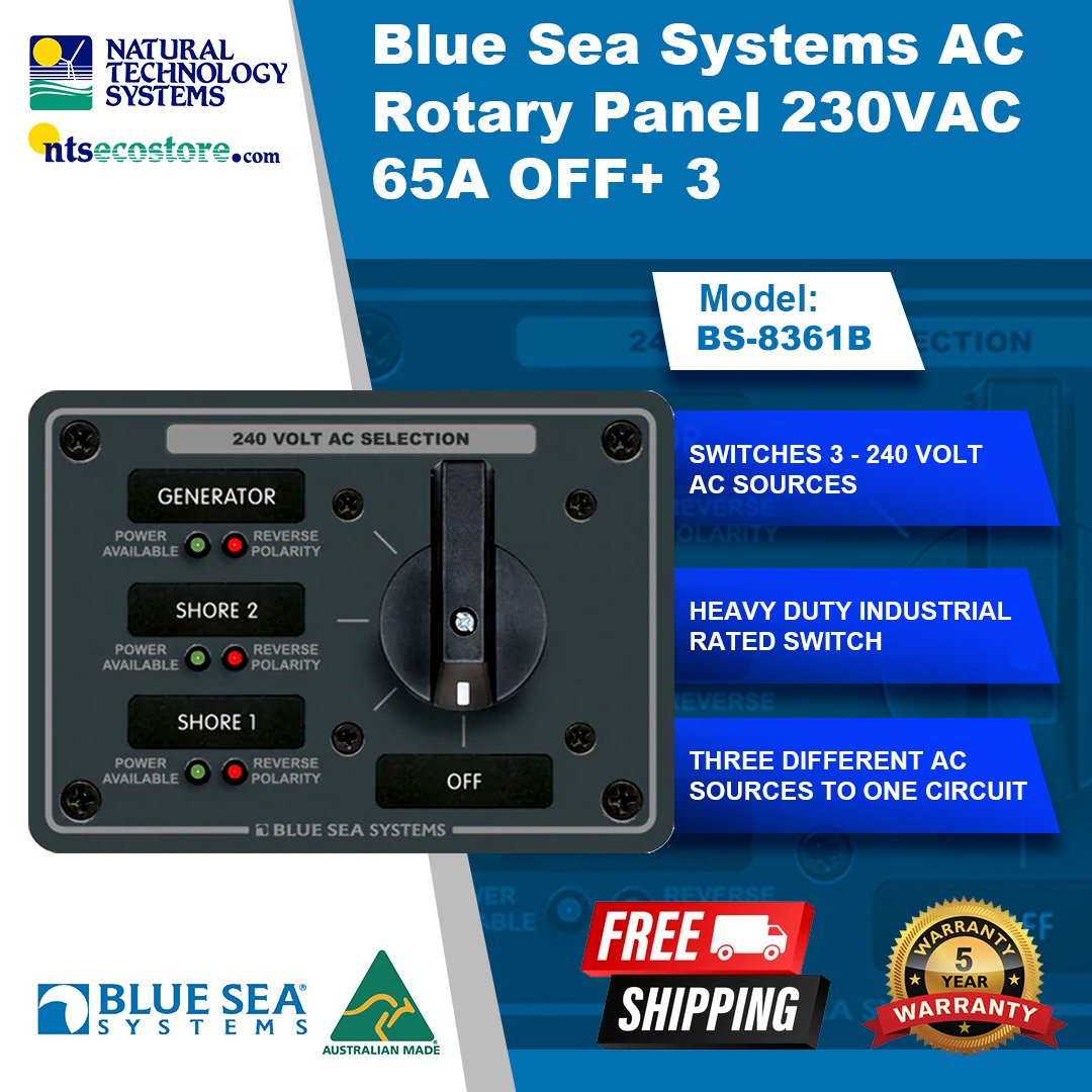 Blue Sea Systems AC Rotary Panel 230VAC 65A OFF+ 3 (BS-8361B)