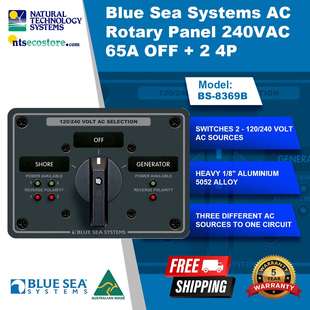 Blue Sea Systems AC Rotary Panel 240VAC 65A OFF + 2 4P (BS-8369B)