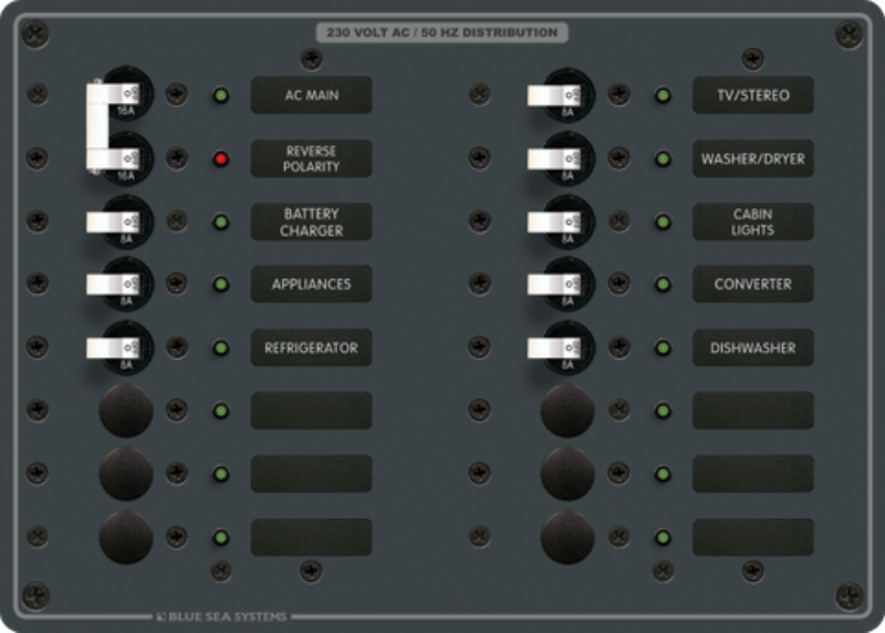 Blue Sea Systems Panel 230VAC 16A Main + 14 Position 8A (BS-8564B)
