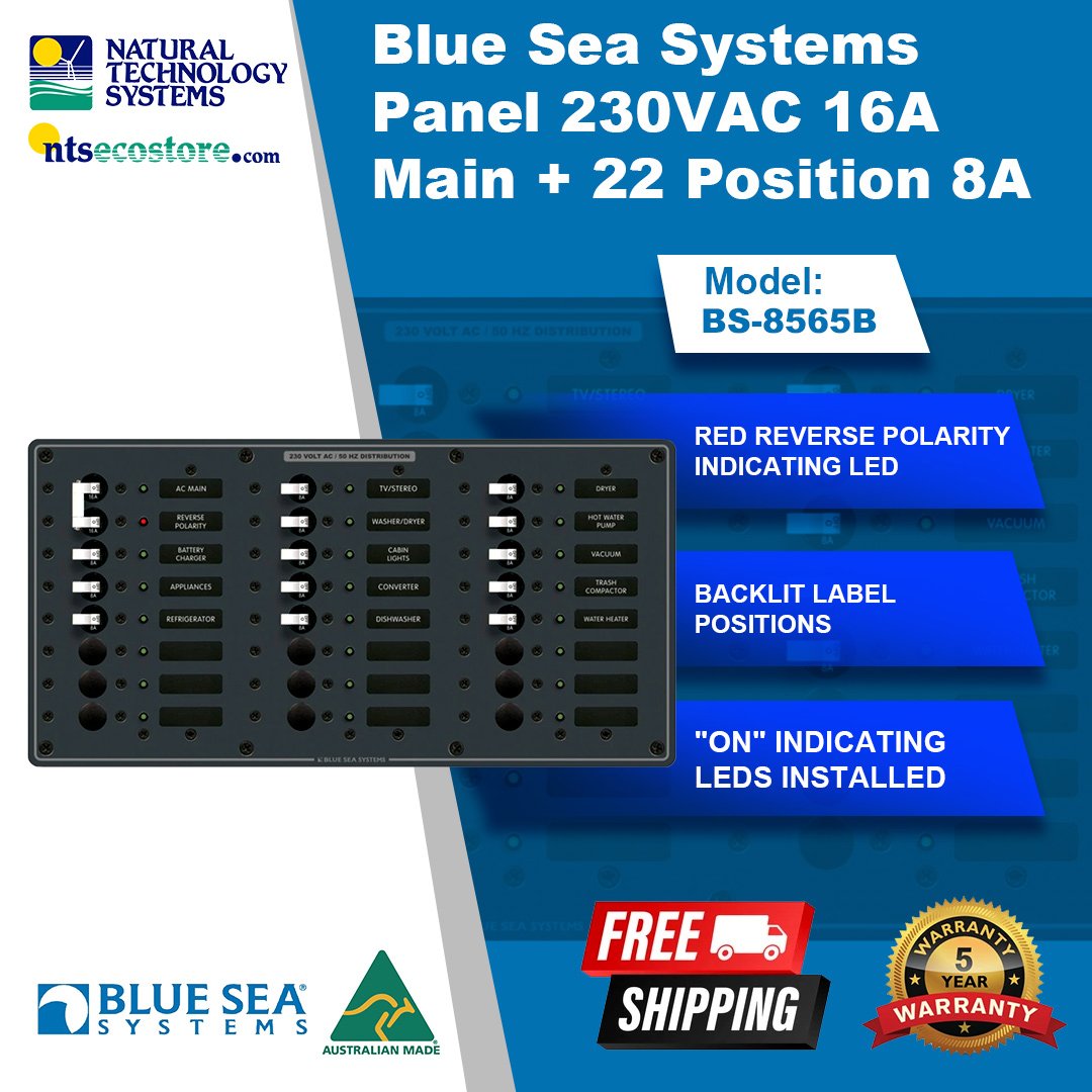 Blue Sea Systems Panel 230VAC 16A Main + 22 Position 8A (BS-8565B)