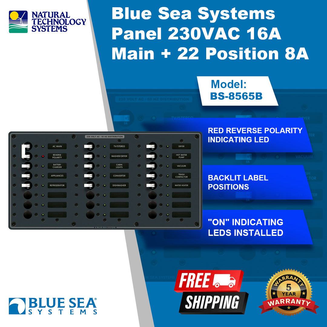 Blue Sea Systems Panel 230VAC 16A Main + 22 Position 8A (BS-8565B)