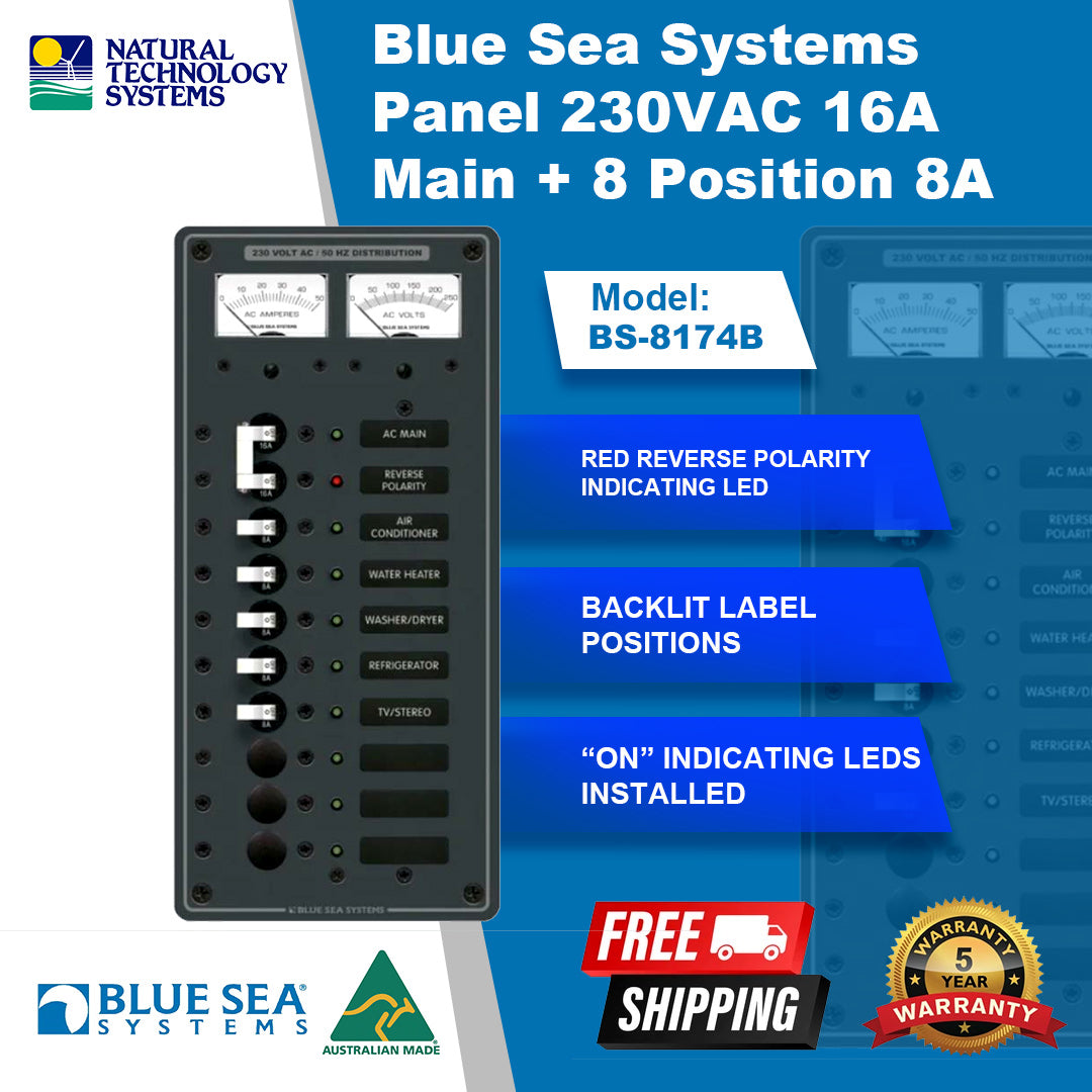 Blue Sea Systems Panel 230VAC 16A Main + 8 Position 8A BS-8174B