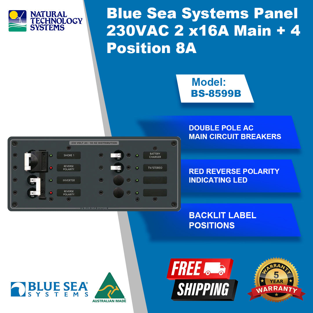 Blue Sea Systems Panel 230VAC 2 x16A Main + 4 Position 8A (BS-8599B)
