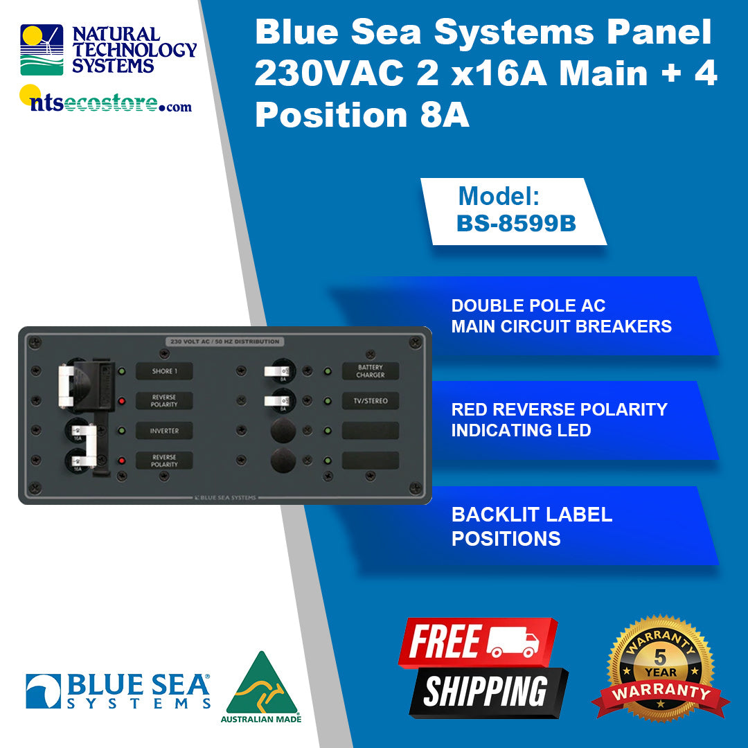 Blue Sea Systems Panel 230VAC 2 x16A Main + 4 Position 8A (BS-8599B)