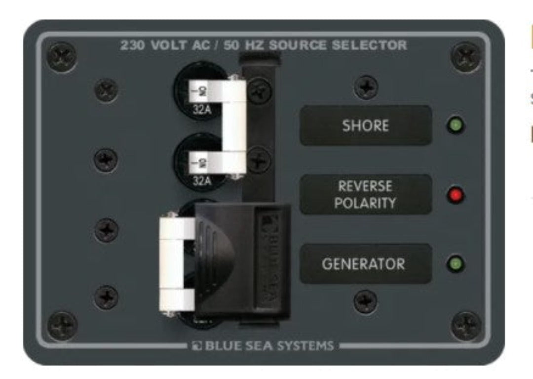 Blue Sea Systems Switch Panel AC 230VAC Source Select 32A DP BS-8161B