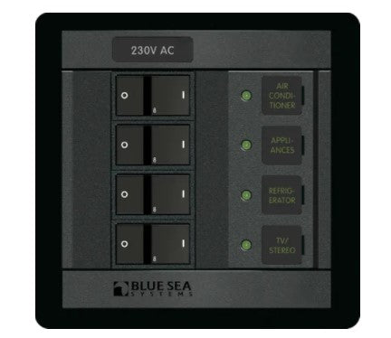 Blue Sea Systems Circuit Breaker 360 Panel 230VAC 8A 4 Position Flat Rocker (BS-1211B)