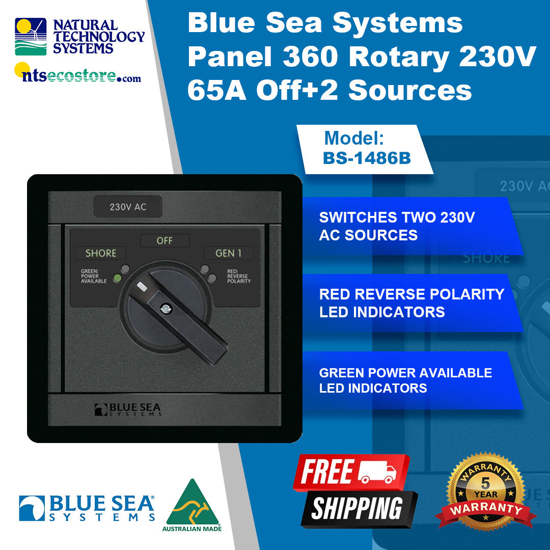 Blue Sea Systems Panel 360 Rotary 230V 65A Off+2 Sources BS-1486B