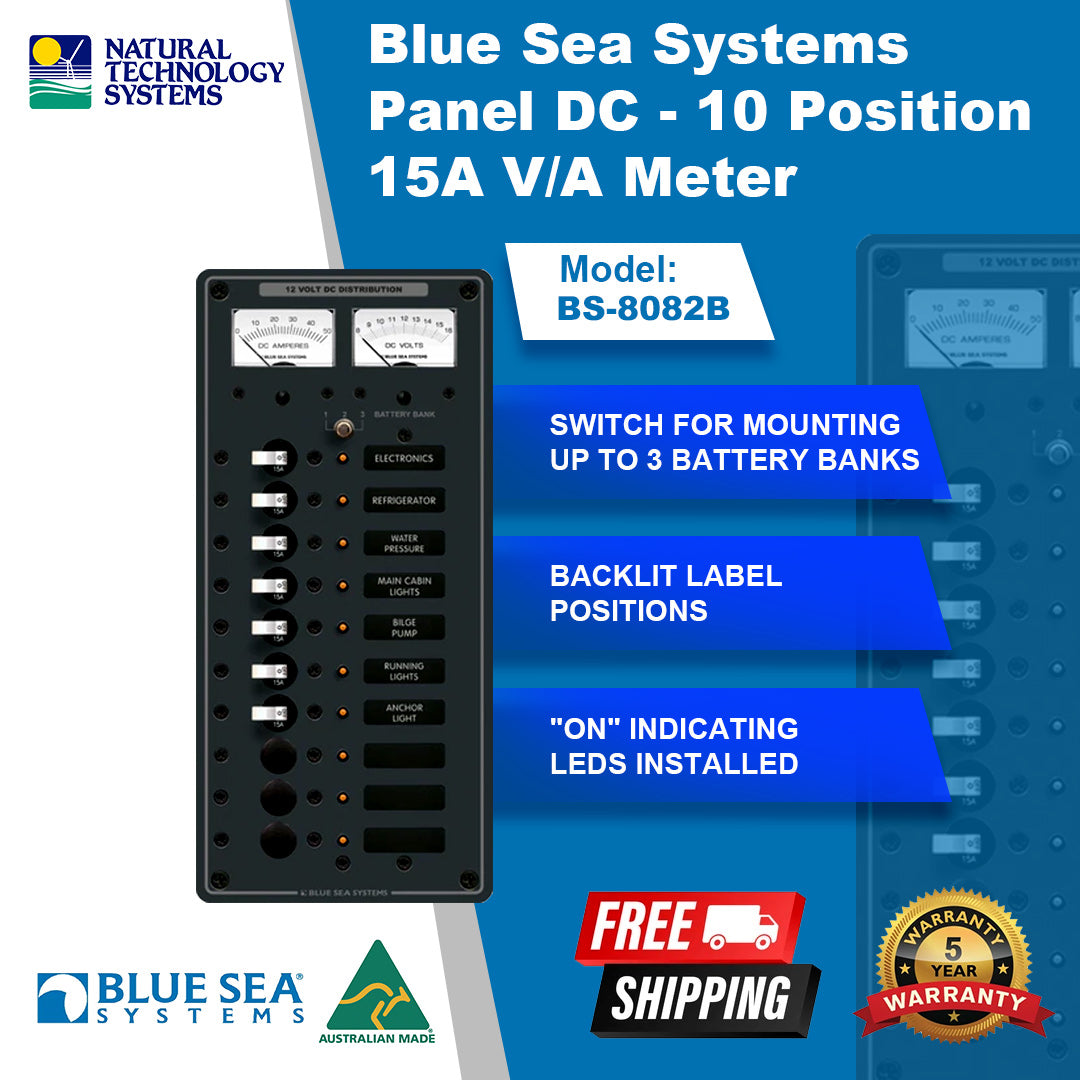 Blue Sea Systems Panel DC - 10 Position 15A V/A Meter (BS-8082B)