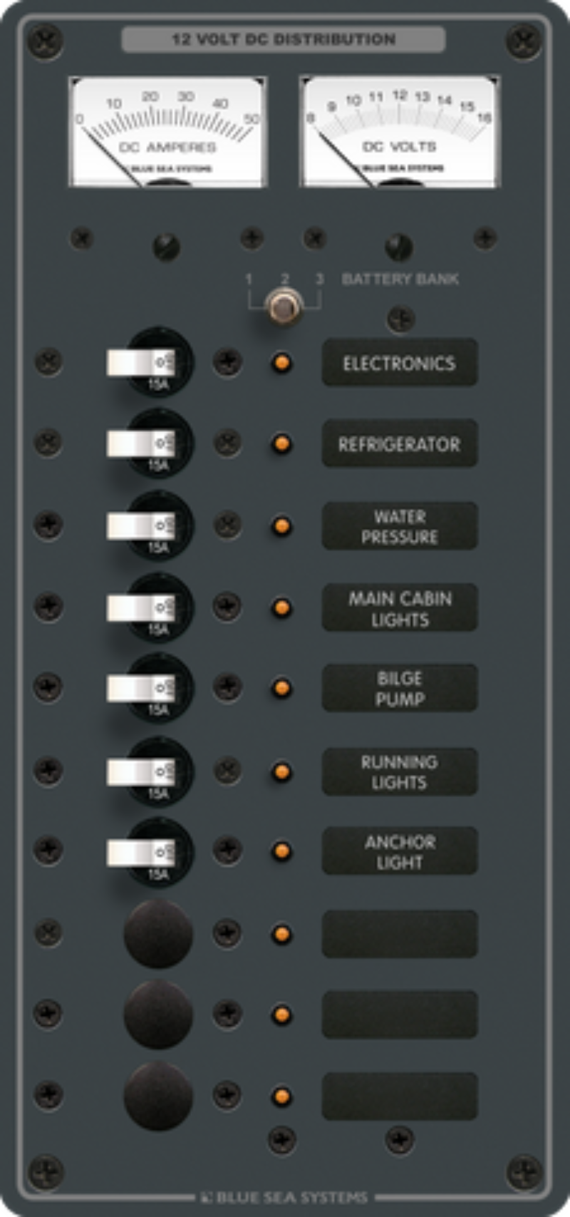 Blue Sea Systems Panel DC - 10 Position 15A V/A Meter (BS-8082B)