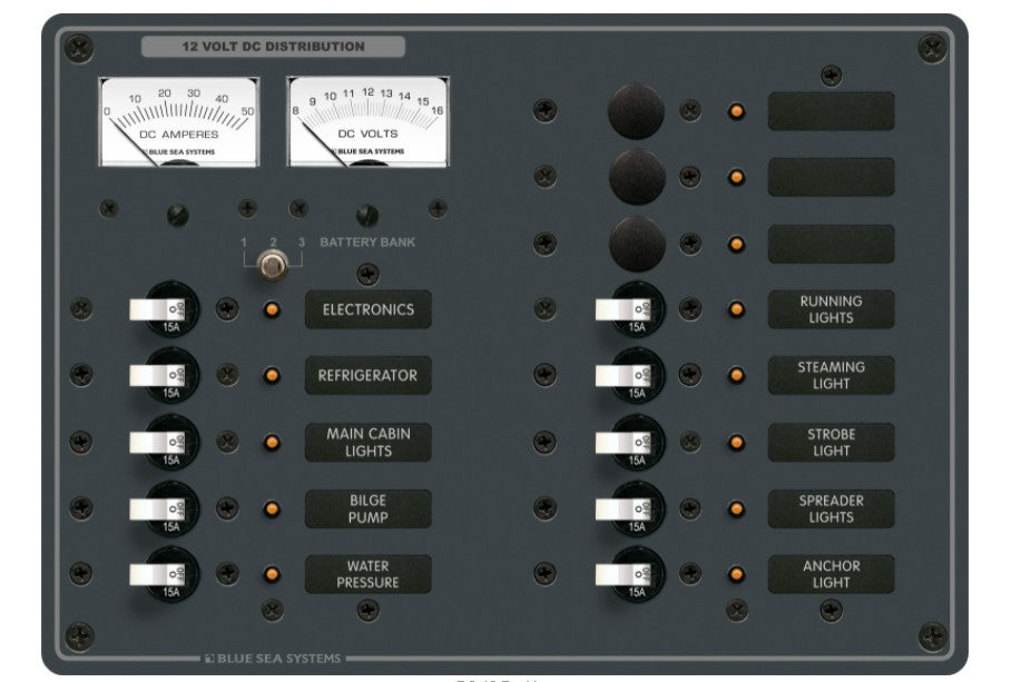 Blue Sea Systems Panel DC - 13 Position 15A V/A Meter BS-8068B