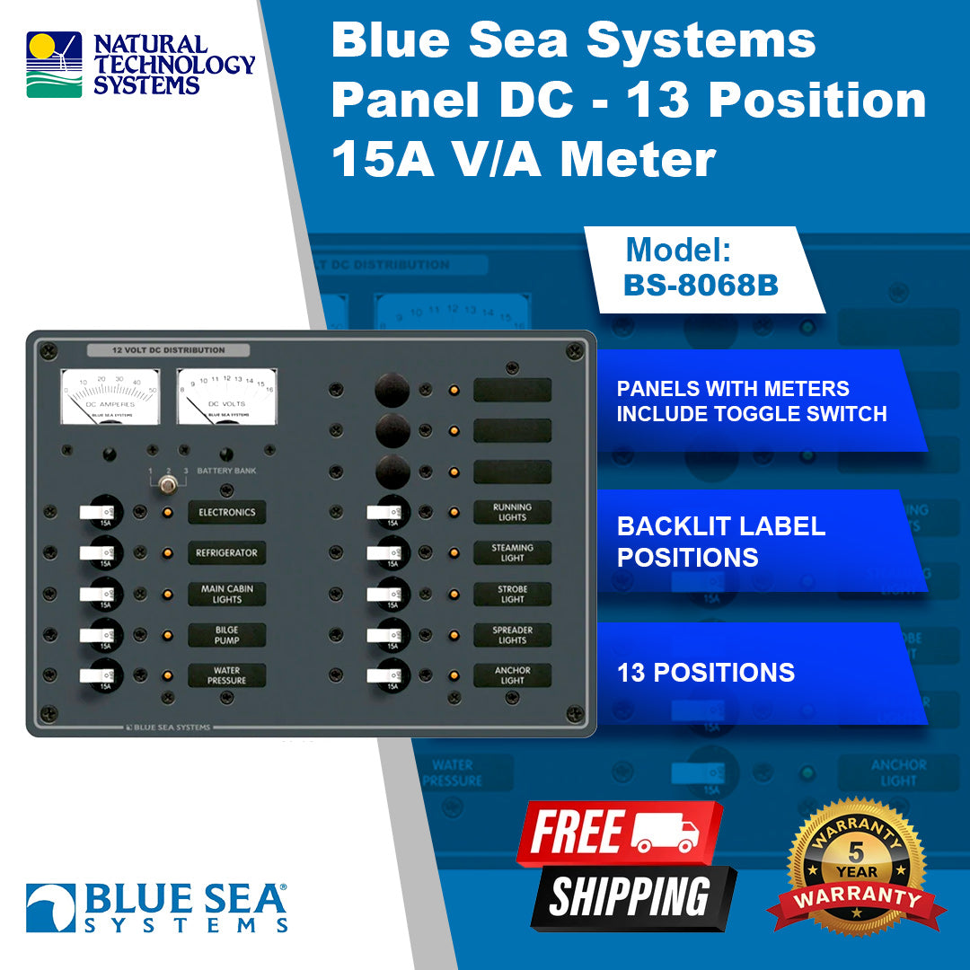 Blue Sea Systems Panel DC - 13 Position 15A V/A Meter BS-8068B