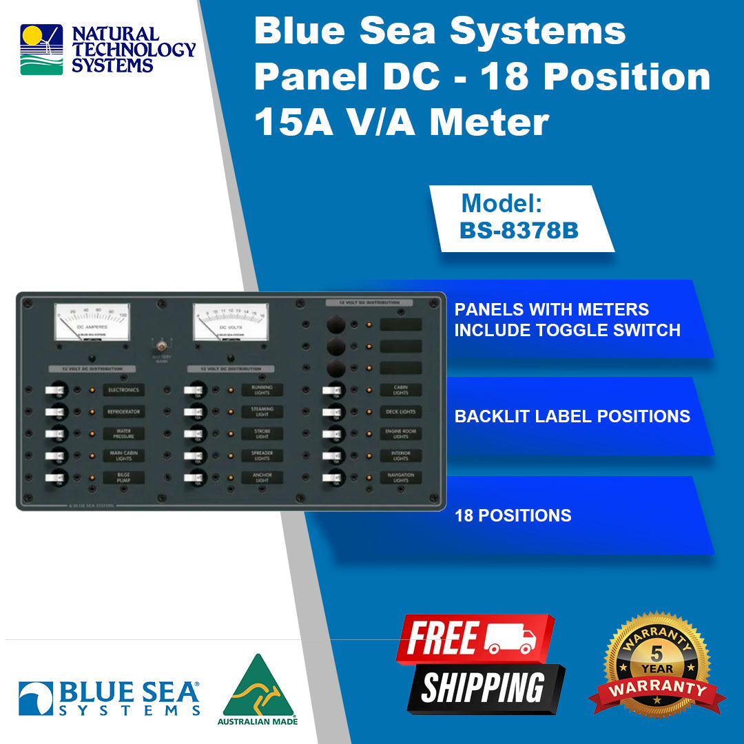 Blue Sea Systems Panel DC - 18 Position 15A V/A Meter (BS-8378B)