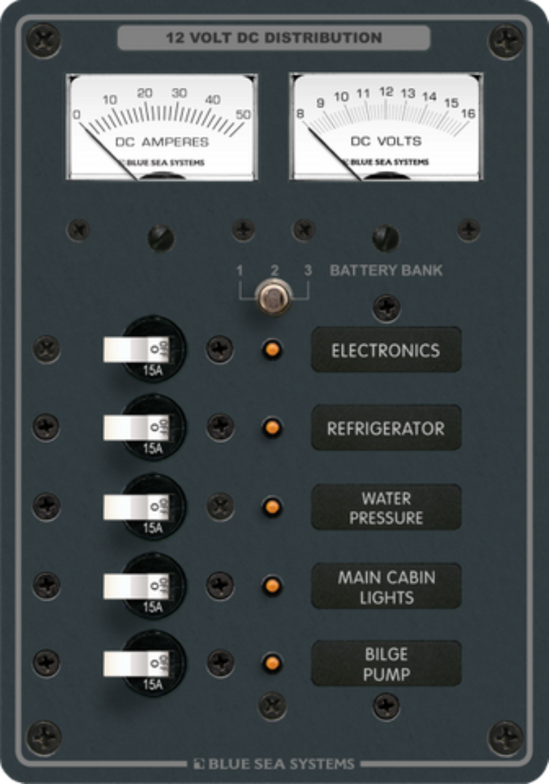 Blue Sea Systems Panel DC 5 Position 15A V/A Meter BS-8081B