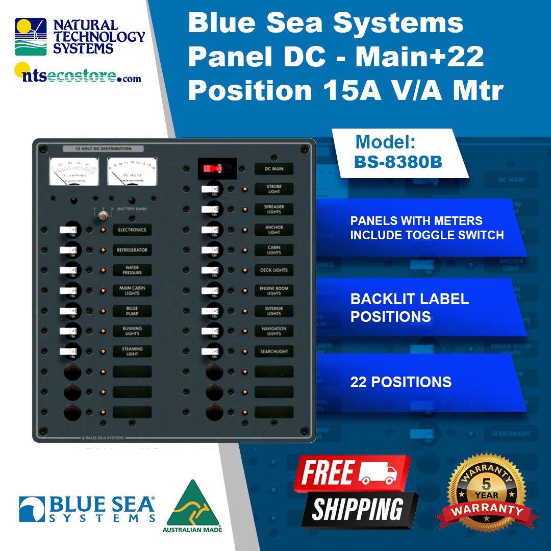 Blue Sea Systems Panel DC - Main+22 Position 15A V/A Mtr (BS-8380B)