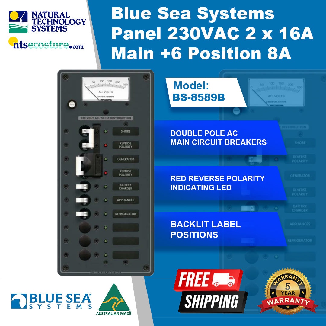 Blue Sea Systems Panel 230VAC 2x16A Main+6 Position 8A BS-8589B