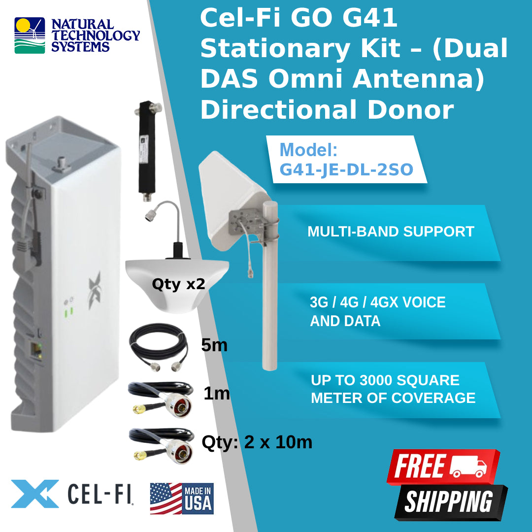 Cel-Fi GO G41 Stationary Kit Dual DAS Omni Antenna Directional Donor G41-JE-DL-2SO