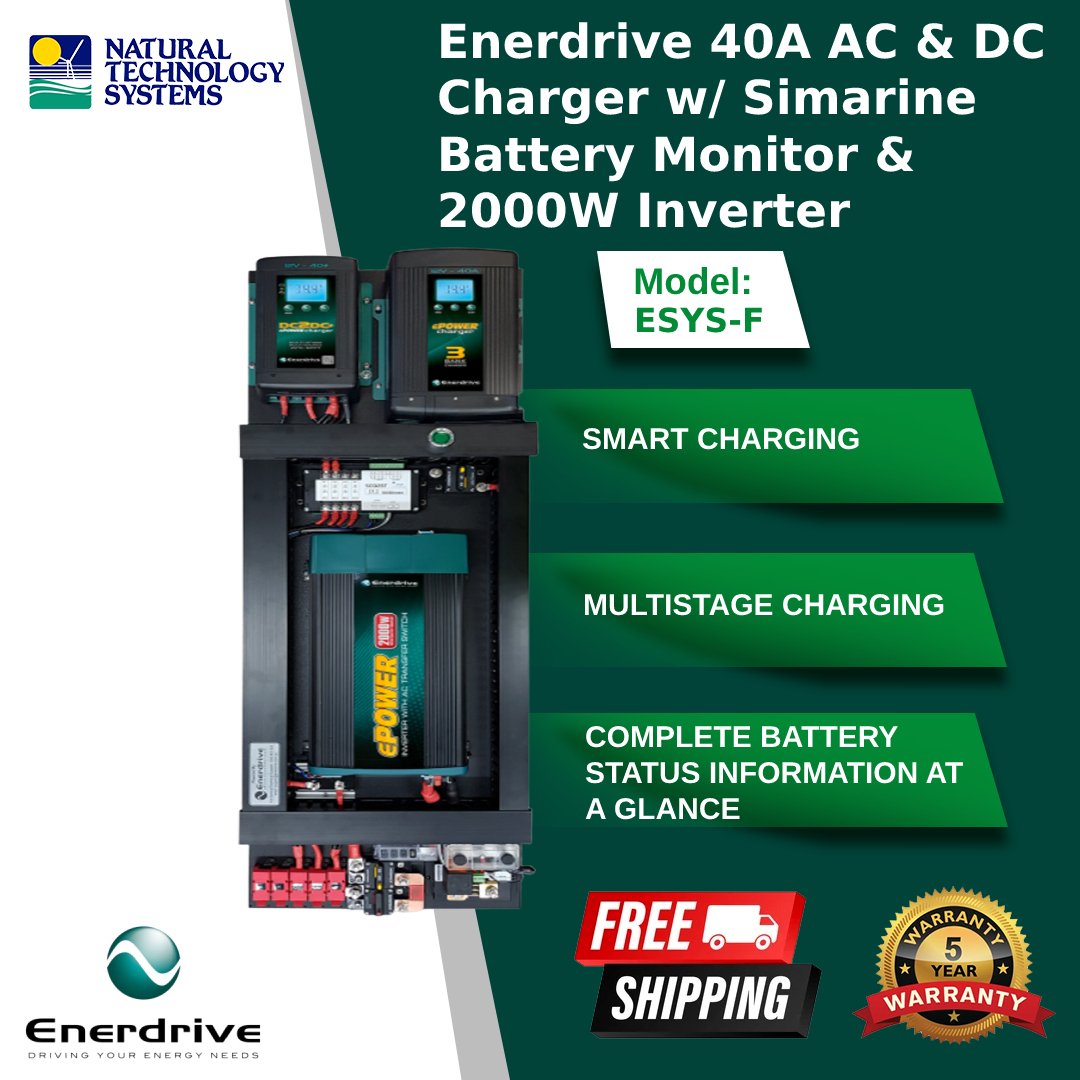 Enerdrive 40A AC & DC Charger w/ Simarine Battery Monitor & 2000W Inverter (ESYS-F)