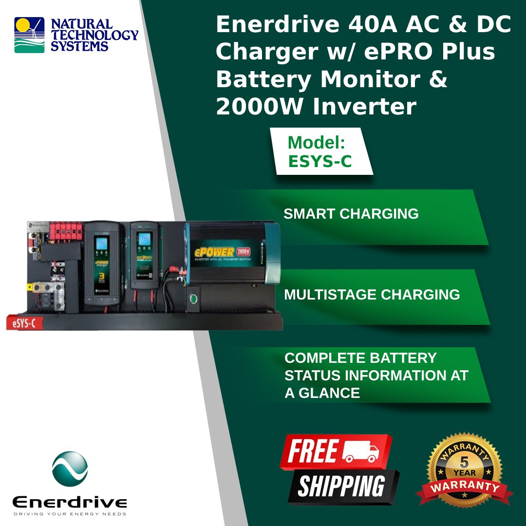 Enerdrive 40A AC & DC Charger w/ ePRO Plus Battery Monitor & 2000W Inverter (ESYS-C)