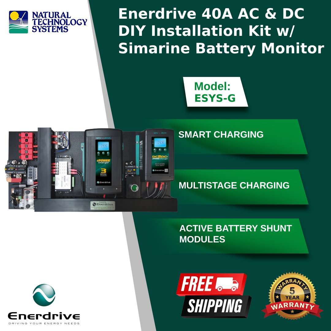 Enerdrive 40A AC-DC DIY Installation Kit Simarine Battery Monitor ESYS-G