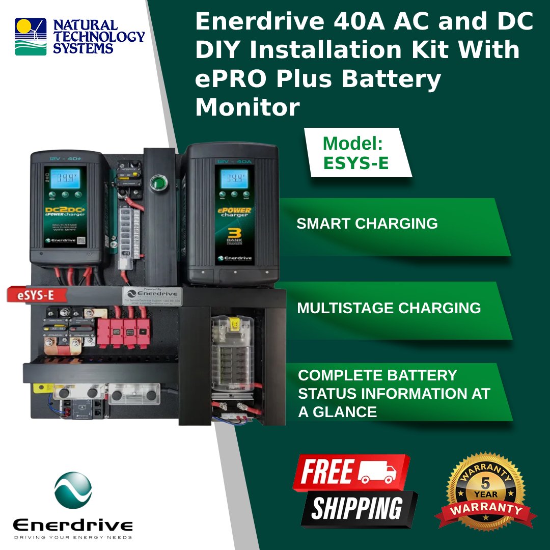 Enerdrive 40A AC and DC DIY Installation Kit With ePRO Plus Battery Monitor (ESYS-E)