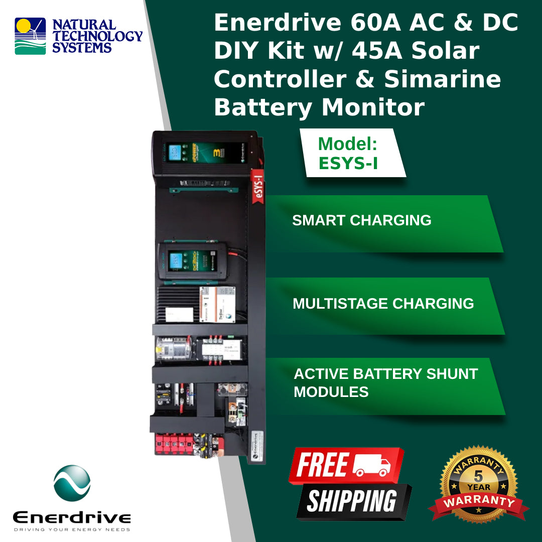 Enerdrive 60A AC-DC DIY Kit + 45A Solar Controller + Simarine Battery Monitor ESYS-I
