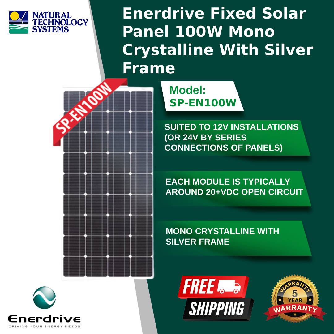 Enerdrive Fixed Solar Panel 100W Mono Crystalline With Silver Frame (SP-EN100W)