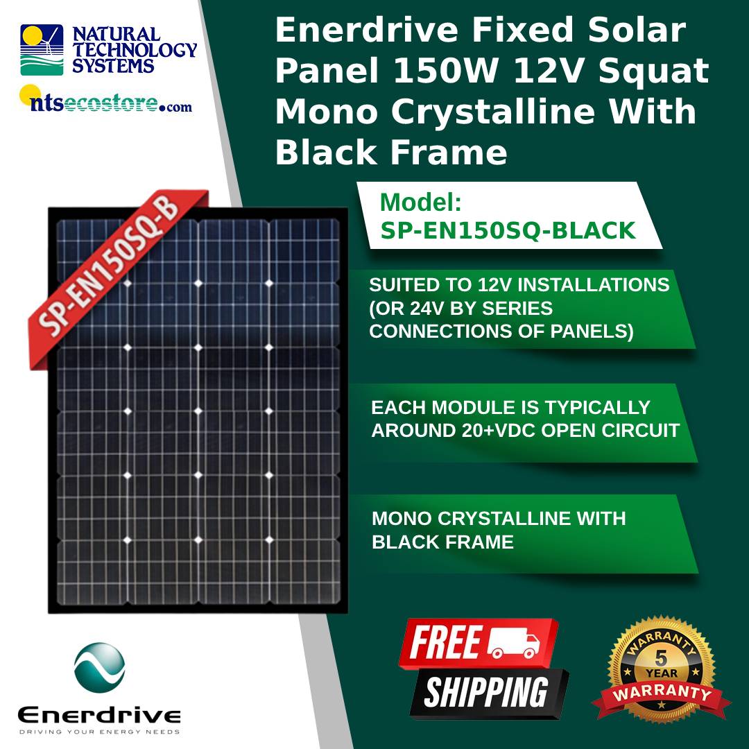 Enerdrive Fixed Solar Panel 150W 12V Squat Mono Crystalline With Black Frame (SP-EN150SQ-BLACK)