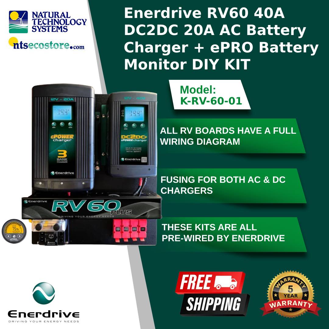 Enerdrive RV60 DIY Kit 40A & 20A AC Battery Charger + Monitor K-RV-60-01