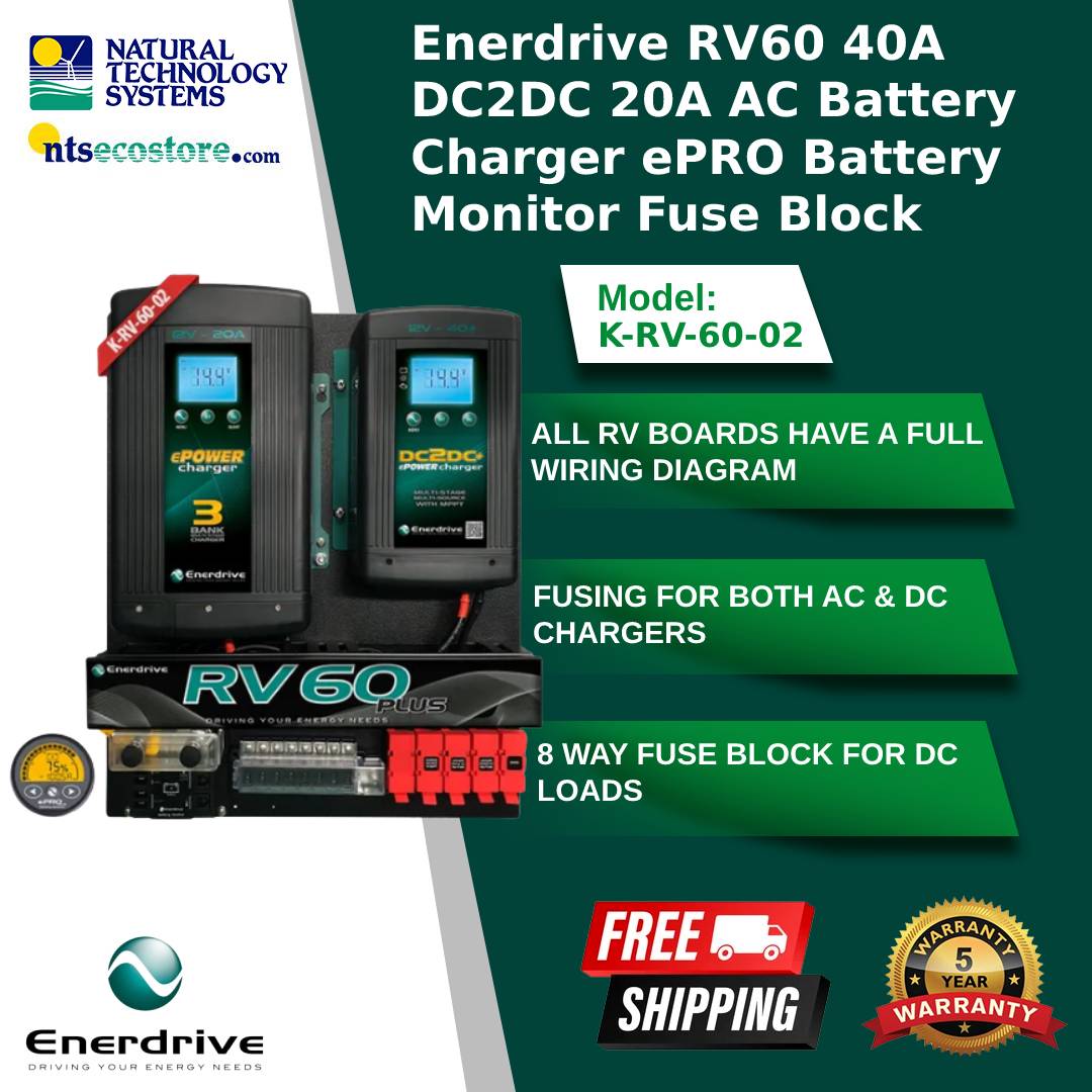 Enerdrive RV60 40A & 20A AC Battery Charger Monitor Fuse Block (K-RV-60-02)