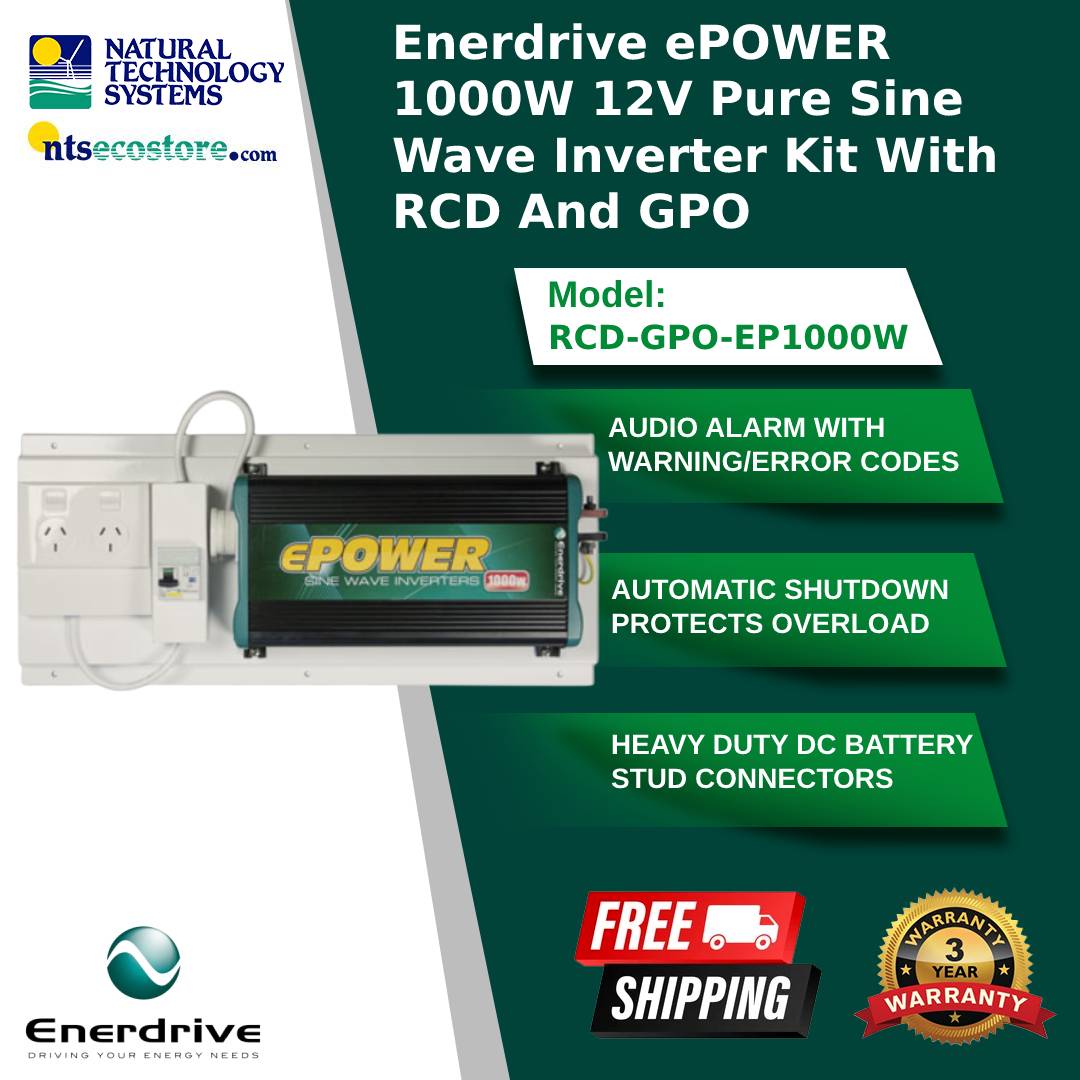 Enerdrive ePOWER PSW 1000W 12V RCD Inverter Kit RCD-GPO-EP1000W