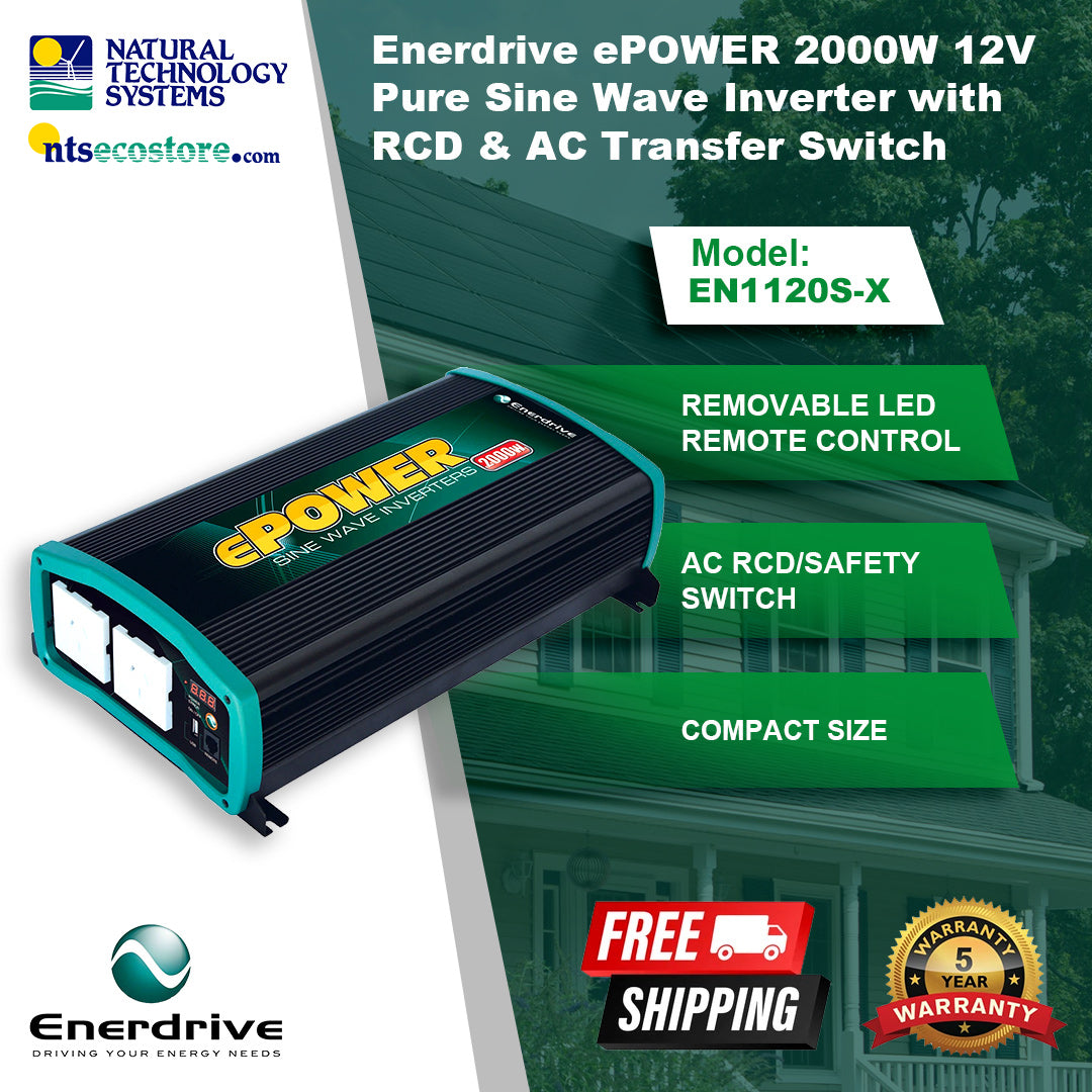 Enerdrive ePOWER PSW Inverters 2000W 12V w/RCD & AC Transfer EN1120S-X