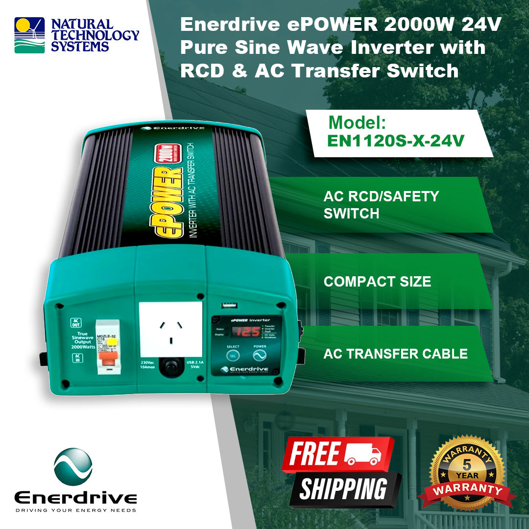 Enerdrive ePOWER PSW Inverter 2000W 24V w/RCD & AC Transfer EN1120S-X-24V