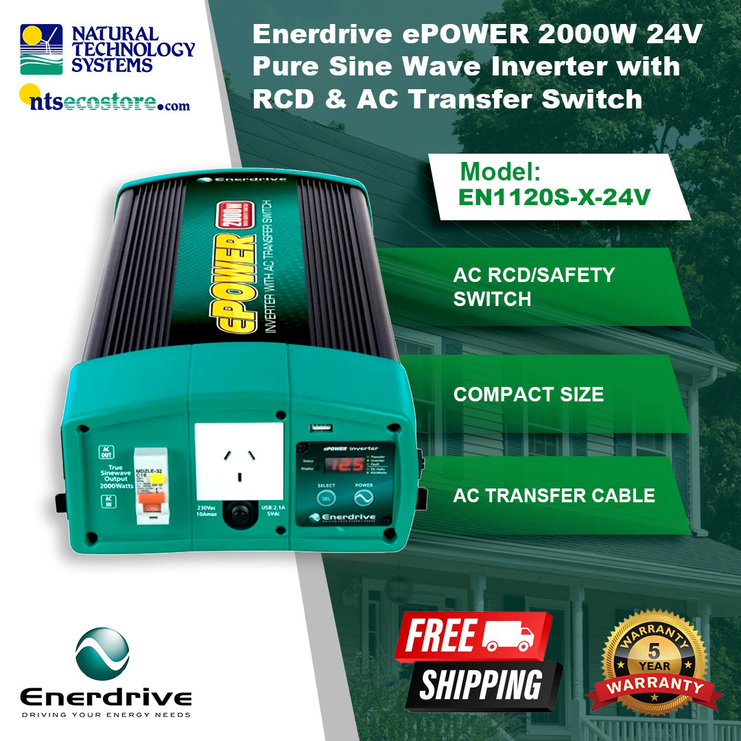 Enerdrive ePOWER PSW Inverter 2000W 24V w/RCD & AC Transfer EN1120S-X-24V