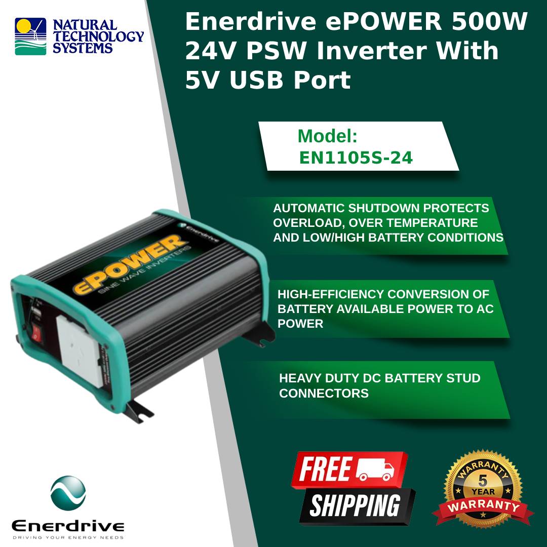 Enerdrive ePOWER True Sine Inverters 500W 24V PSW EN1105S-24
