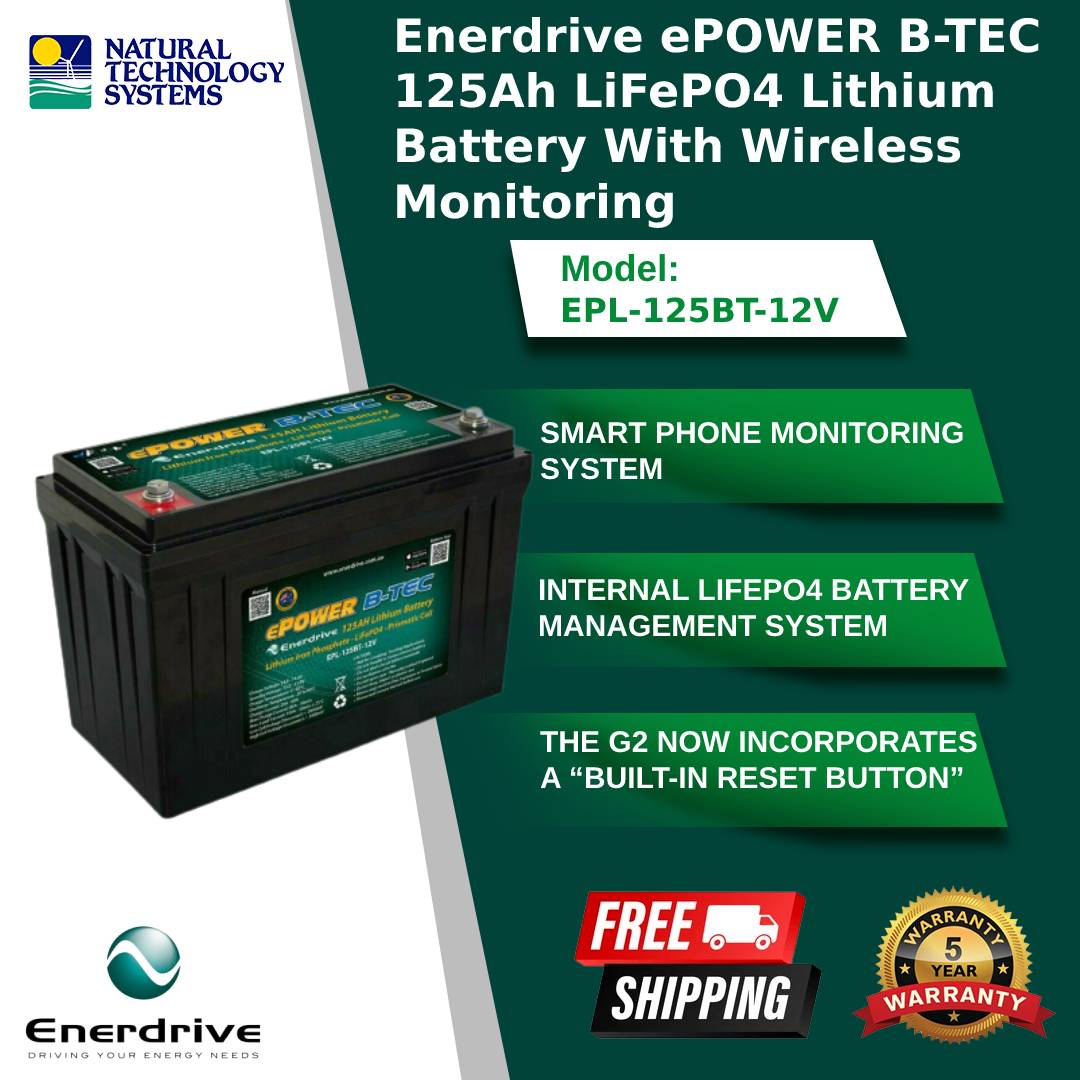 Enerdrive ePOWER B-TEC LiFePO4 Battery Gen2 125Amp 12V EPL-125BT-12V
