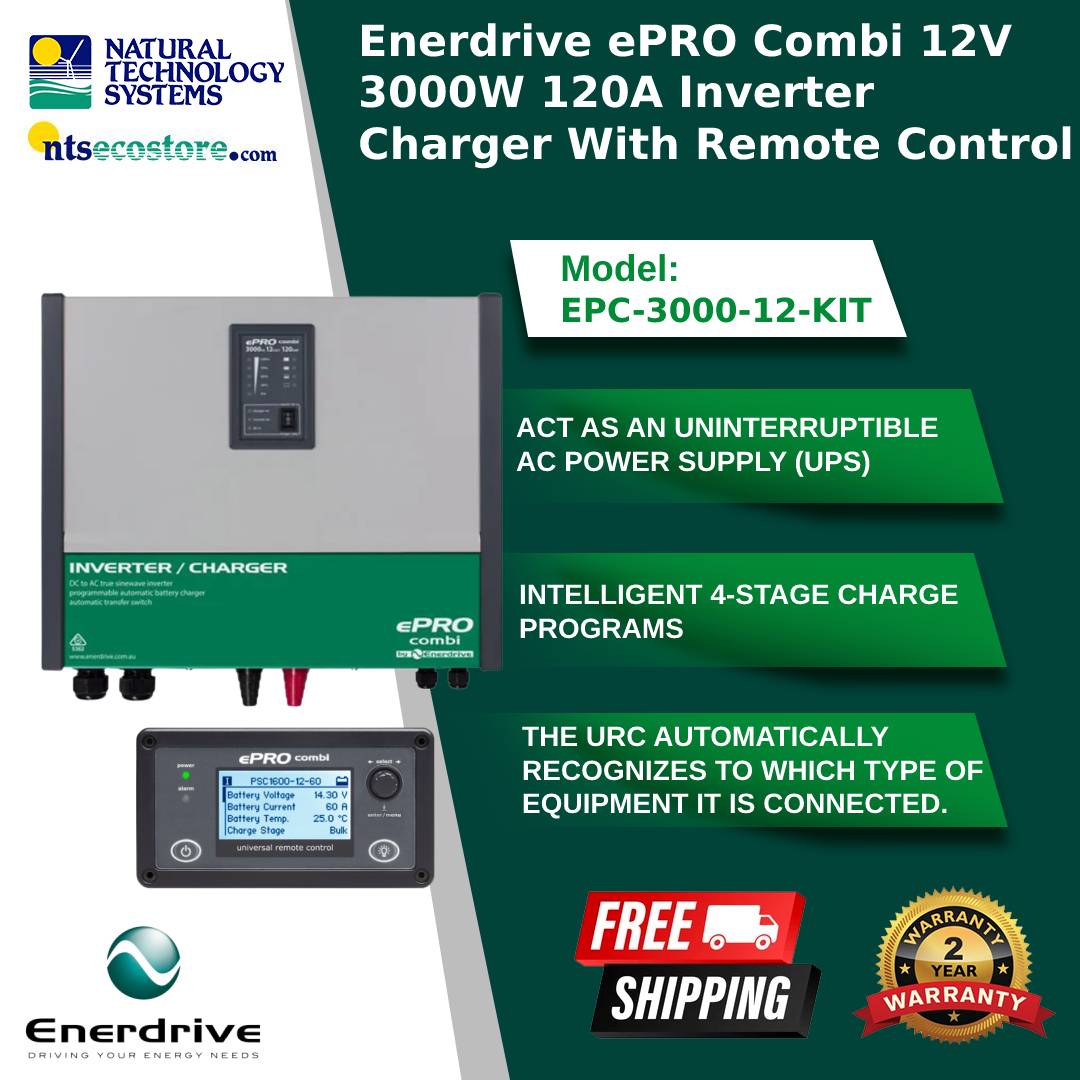 Enerdrive EPro Combi Inverter Charger 12V/3000W-120A W/Remote EPC-3000-12-KIT