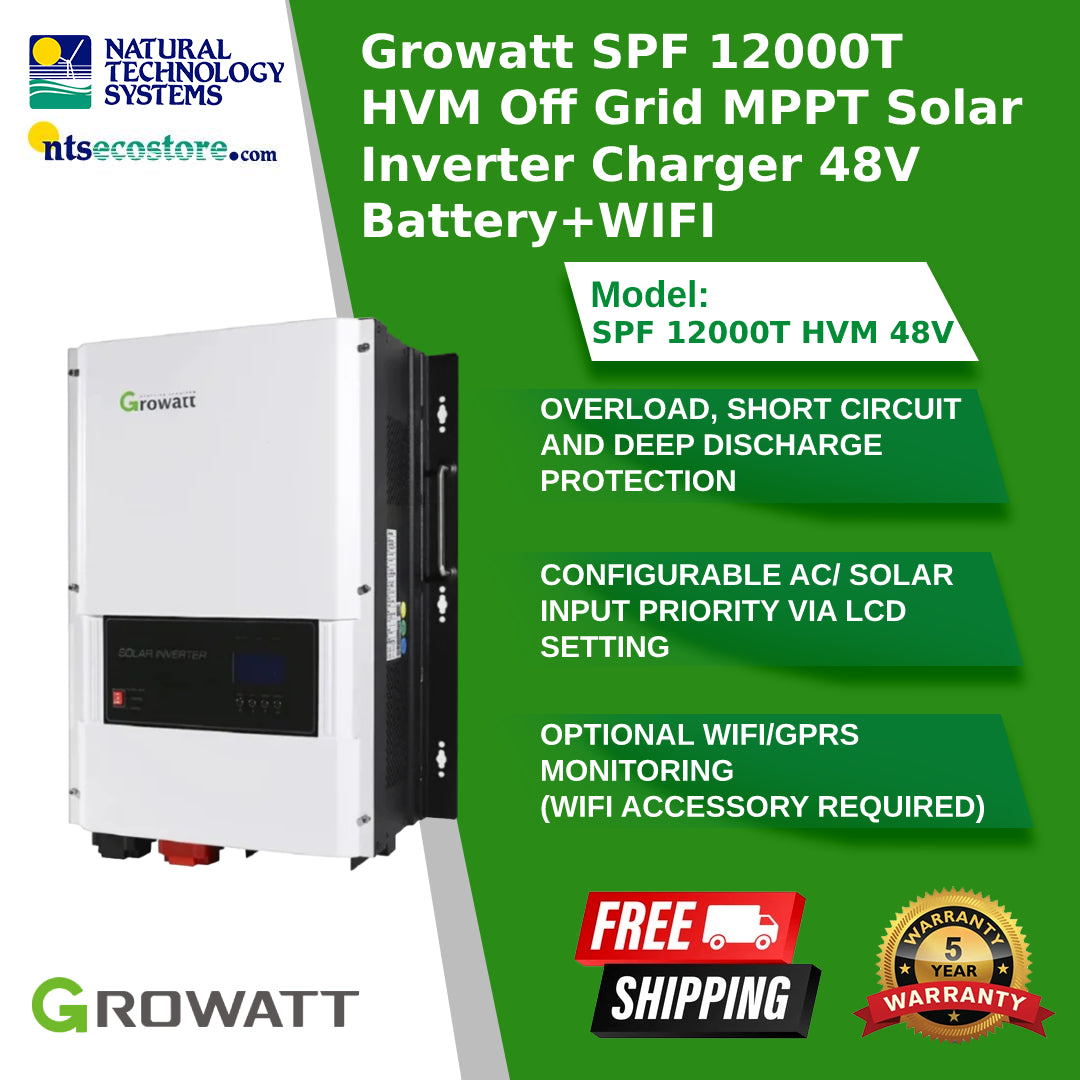 Growatt SPF 12000T HVM Off Grid MPPT Solar Inverter Charger 48V Battery+WIFI