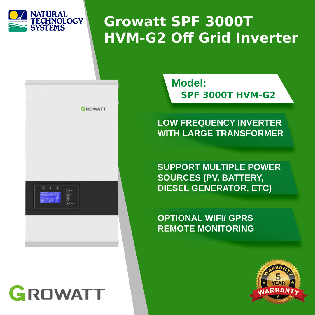 Growatt SPF 3000T HVM-G2 Off Grid Inverter 5 Years Warranty!