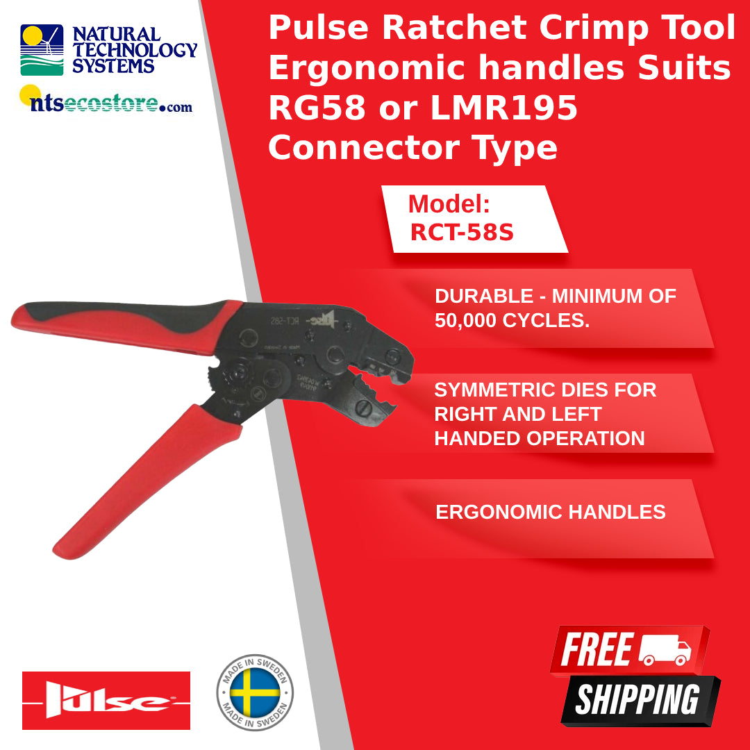 Pulse Ratchet Crimp Tool Ergonomic Suits RG58 LMR195 Connector Type RCT-58S