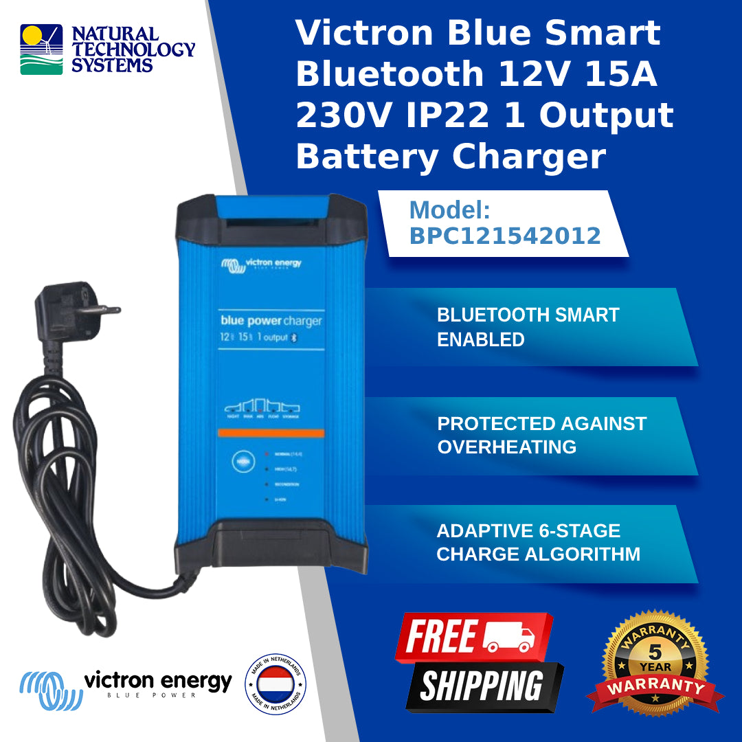Victron Blue Smart Bluetooth 12V 15A 230V IP22 1 Output Battery Charger (BPC121542012)