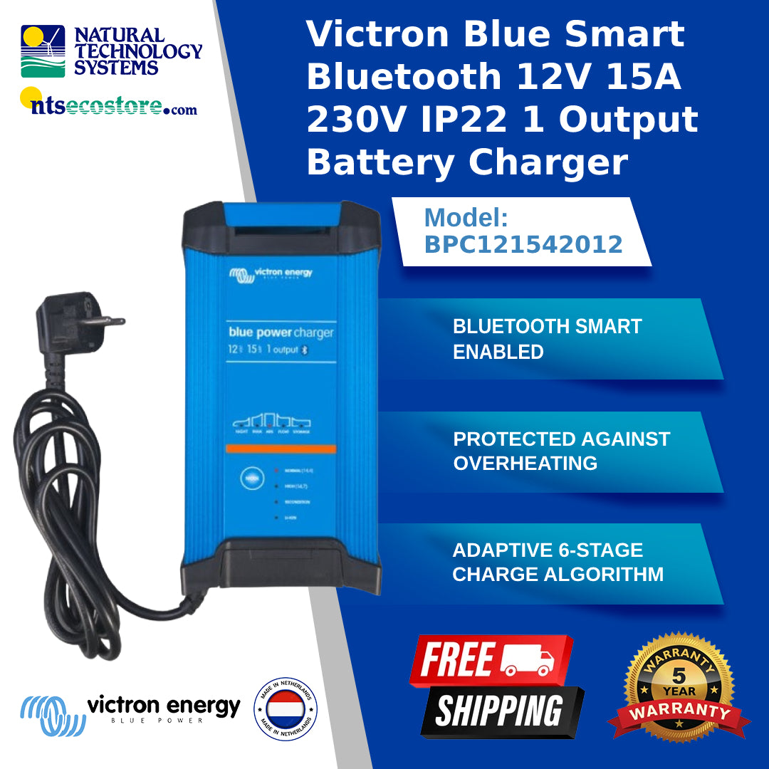 Victron Blue Smart Bluetooth 12V 15A 230V IP22 1 Output Battery Charger (BPC121542012)