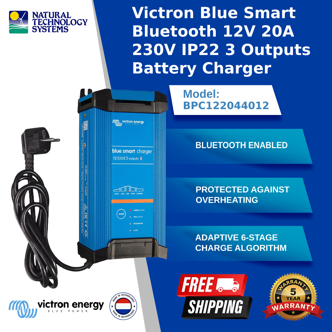 Victron Blue Smart Bluetooth 12V 20A 230V IP22 3 Outputs Battery Charger (BPC122044012)