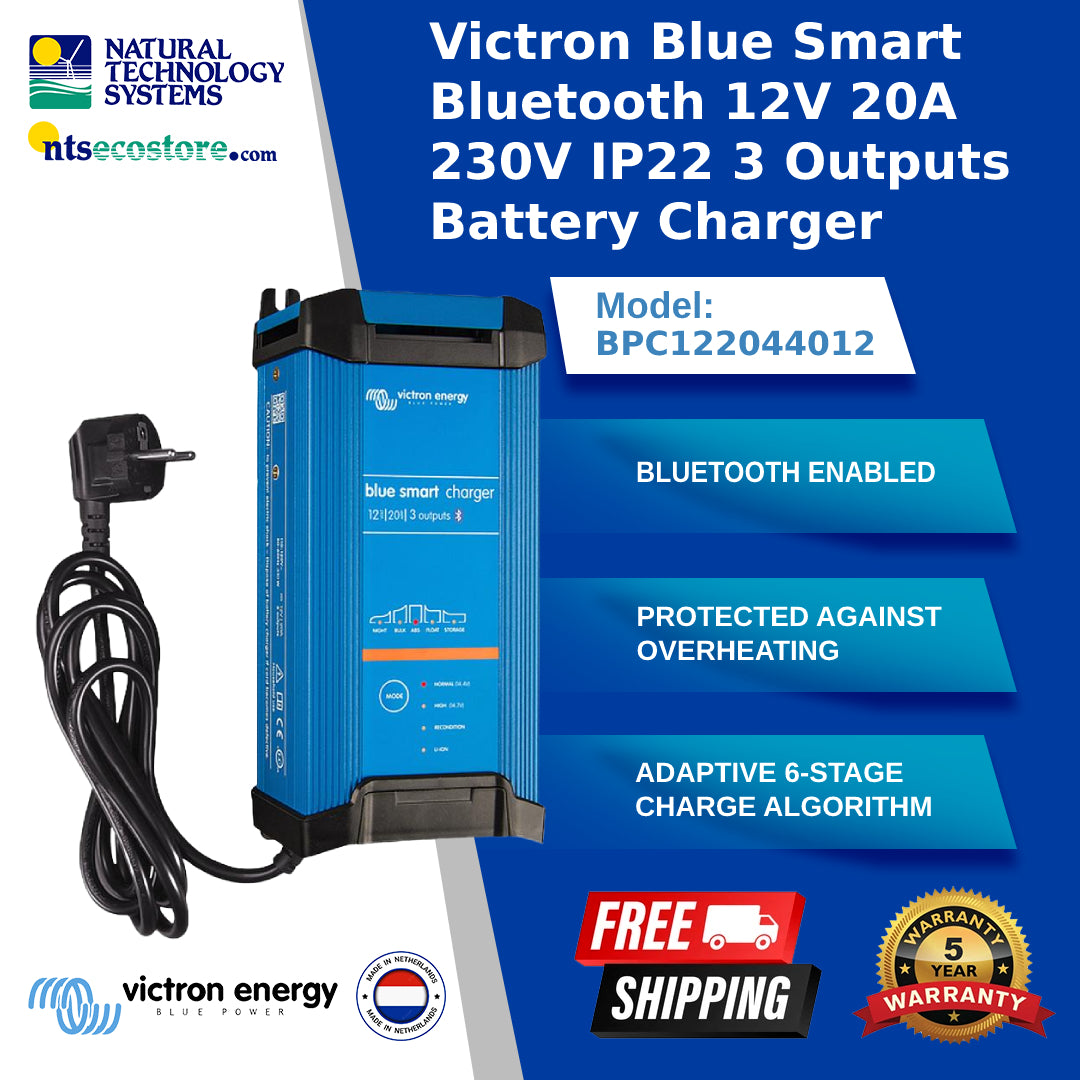 Victron Blue Smart Bluetooth 12V 20A 230V IP22 3 Outputs Battery Charger (BPC122044012)
