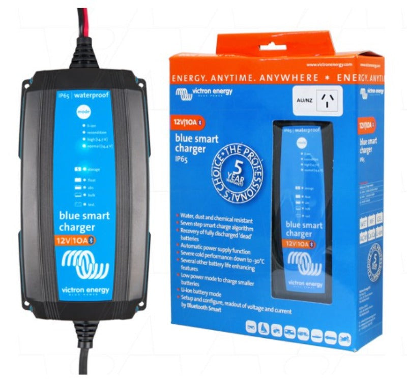 Victron Blue Smart IP65 SLA/LiFePO4 Charger 12/10 + Alligator Clips & M8 Eyelet (BPC121031014R)