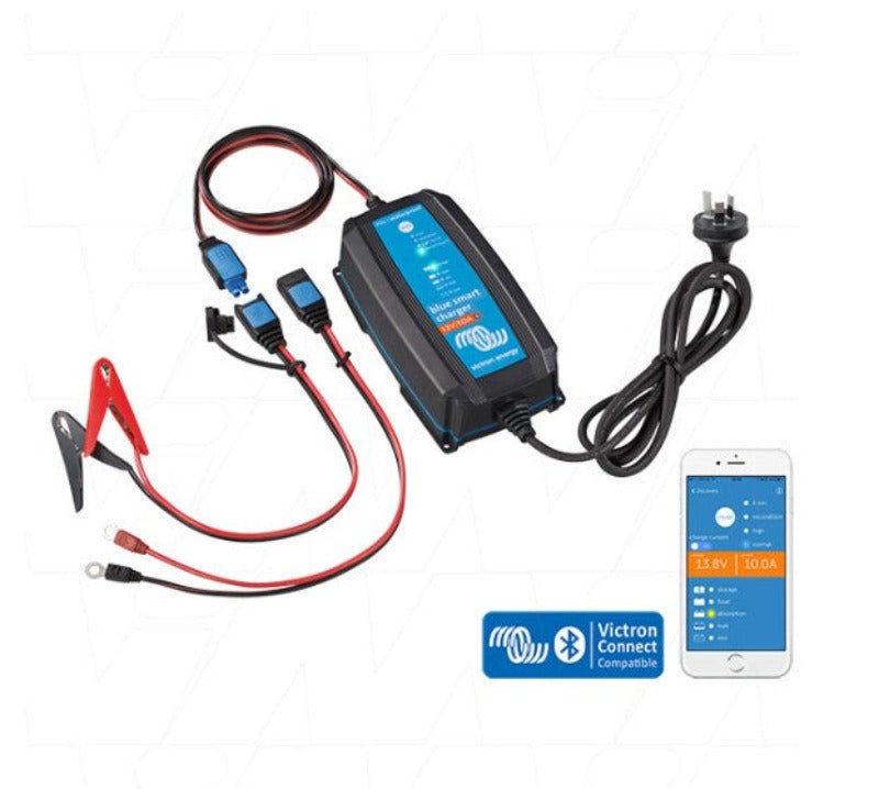Victron Blue Smart IP65 SLA/LiFePO4 Charger 12/10 + Alligator Clips & M8 Eyelet (BPC121031014R)