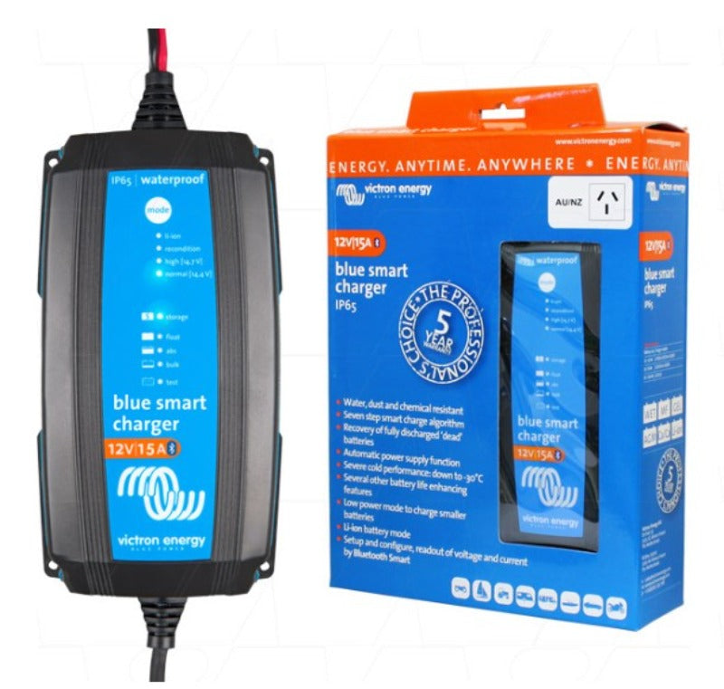 Victron Blue Smart IP65 SLA/LiFePO4 Charger 12/15 + Alligator Clips & M8 Eyelet (BPC121531014R)